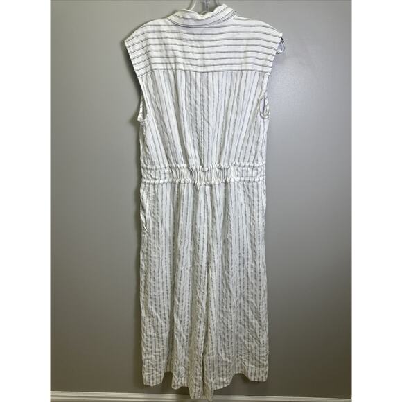 Anthropologie Maeve Crop Wide-Leg Shirting Jumpsuit M Ivory Black Stripes Preppy - Picture 2 of 8